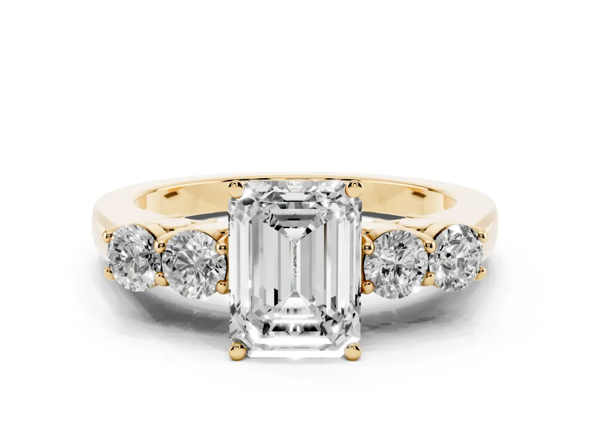 Emerald Cut Cut Diamond Five-Stone Prong Set White Gold Ring Yellow gold