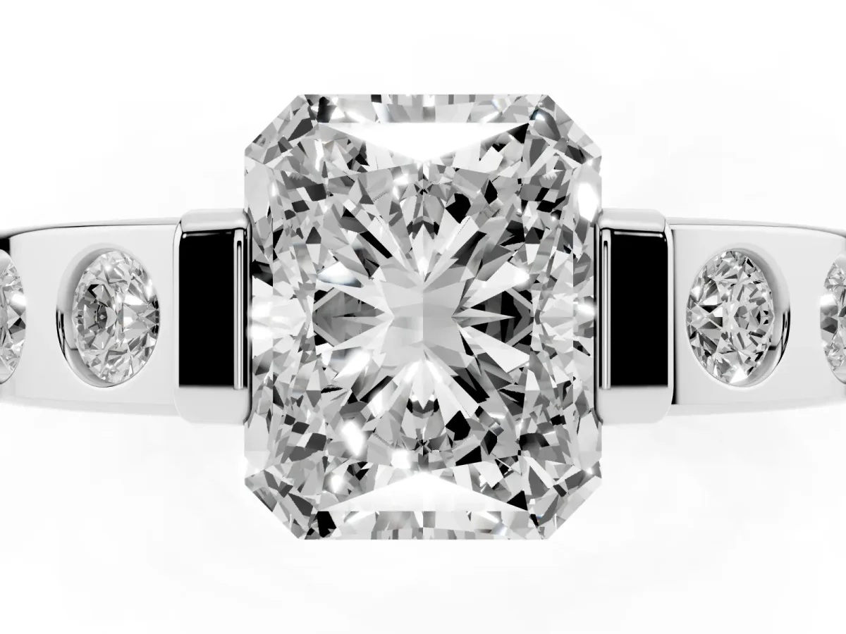 Radiant Cut Brilliant Channel-Set Diamond Ring with Bezel Prong Setting Silver