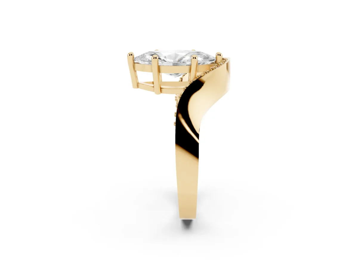Marquise Cut Solitaire Diamond Engagement Ring with Pave Band and Four-Prong Setting Yellow gold