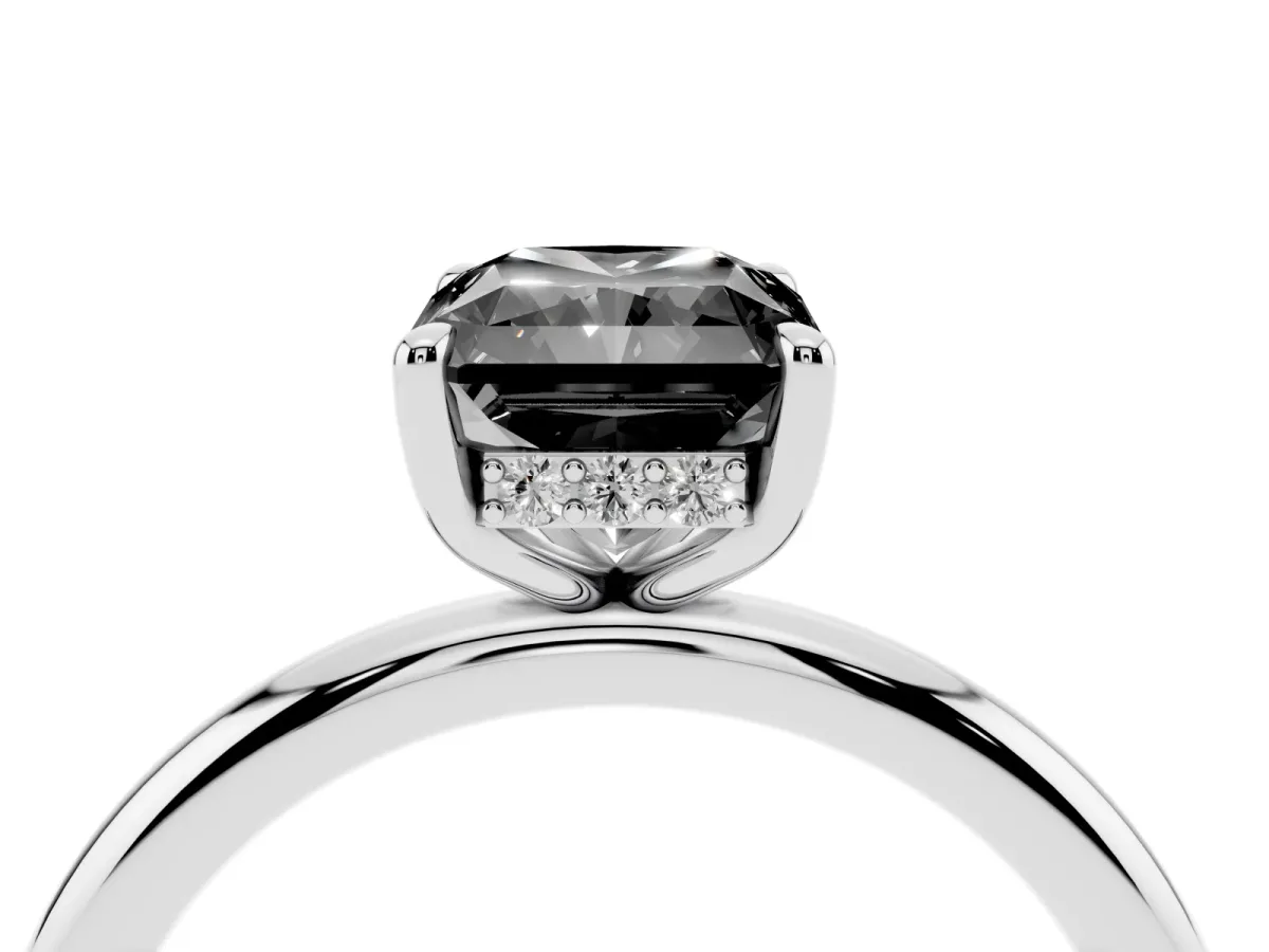 Fancy Black Radiant Cut Diamond Solitaire Ring with Thin Band and Four-Prong Setting Silver