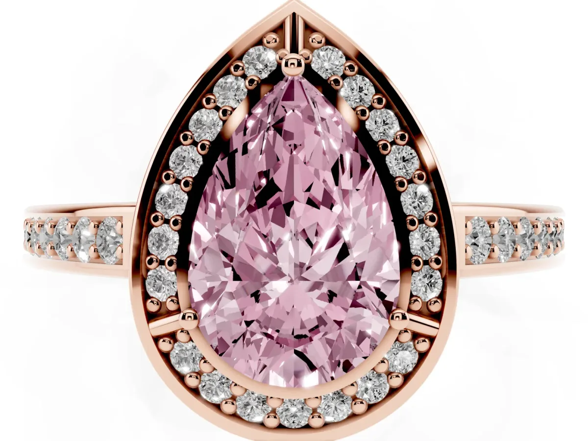 Fancy Pink Pear Cut Cut Halo Pave Split Shank Prong Setting Ring Rose gold