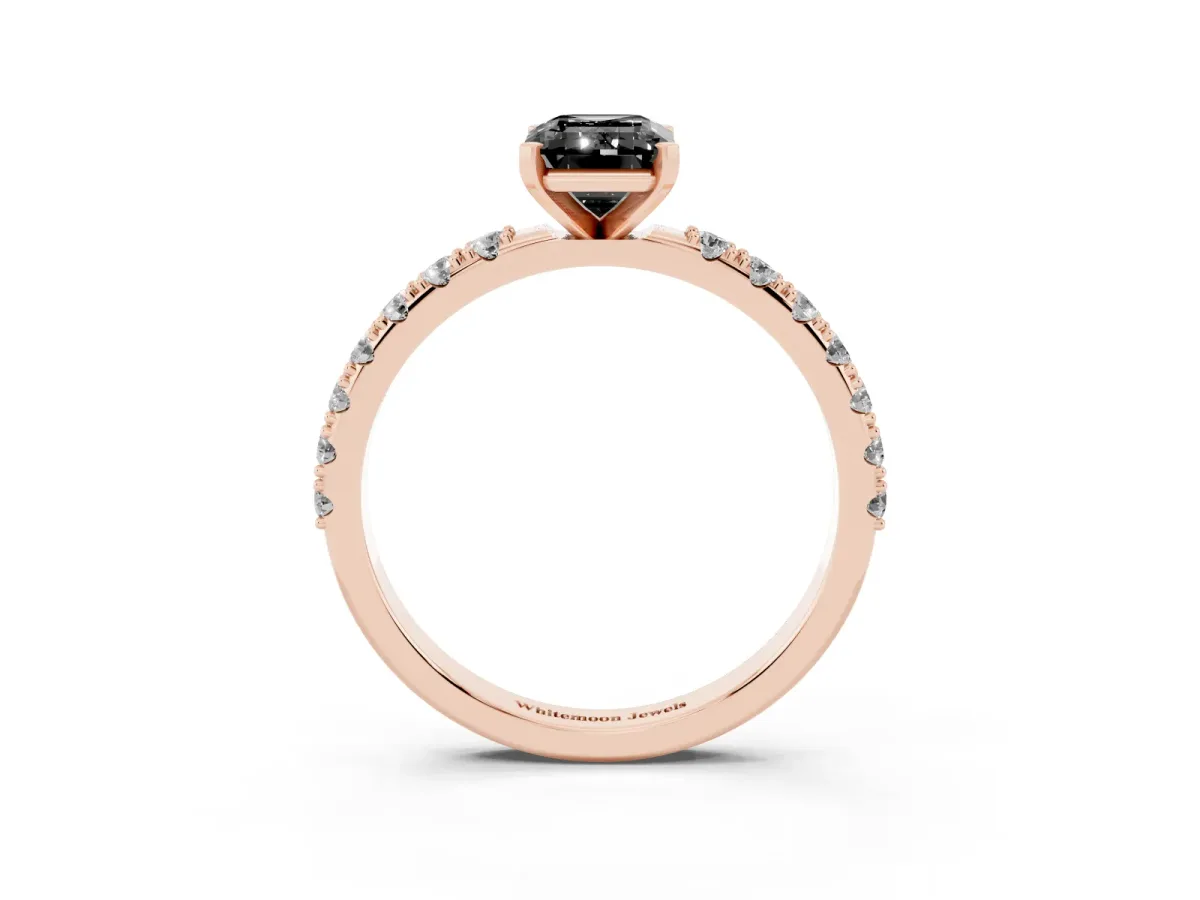 Fancy Black Emerald Cut Diamond Solitaire Pavé Band with Four-Prong Setting Rose gold