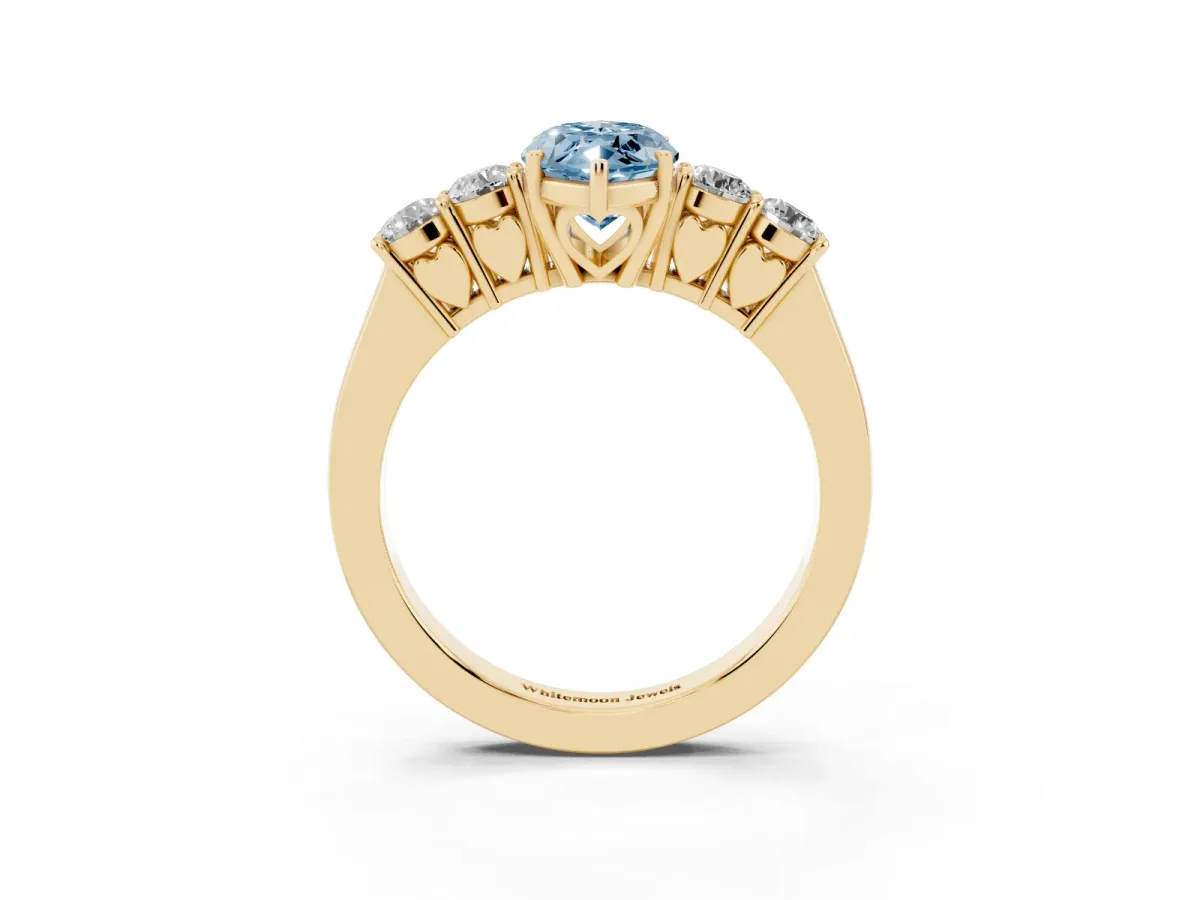 Fancy Blue Marquise Cut Cut Diamond Five-Stone Prong Set White Gold Ring Yellow gold