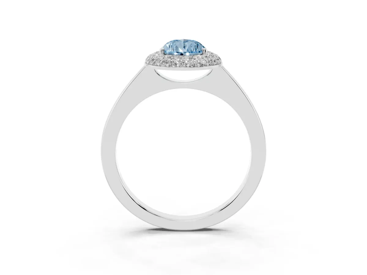 Fancy Blue Pear Cut Halo Diamond Engagement Ring with Solitaire Band and Four-Prong Setting Silver