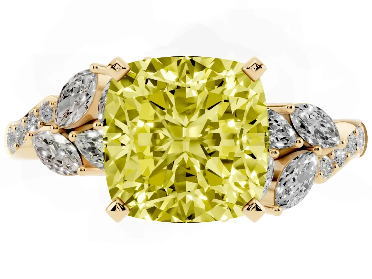 Fancy Yellow Cushion Cut Solitaire Marquise Twist Band with Six-Prong Setting Yellow gold