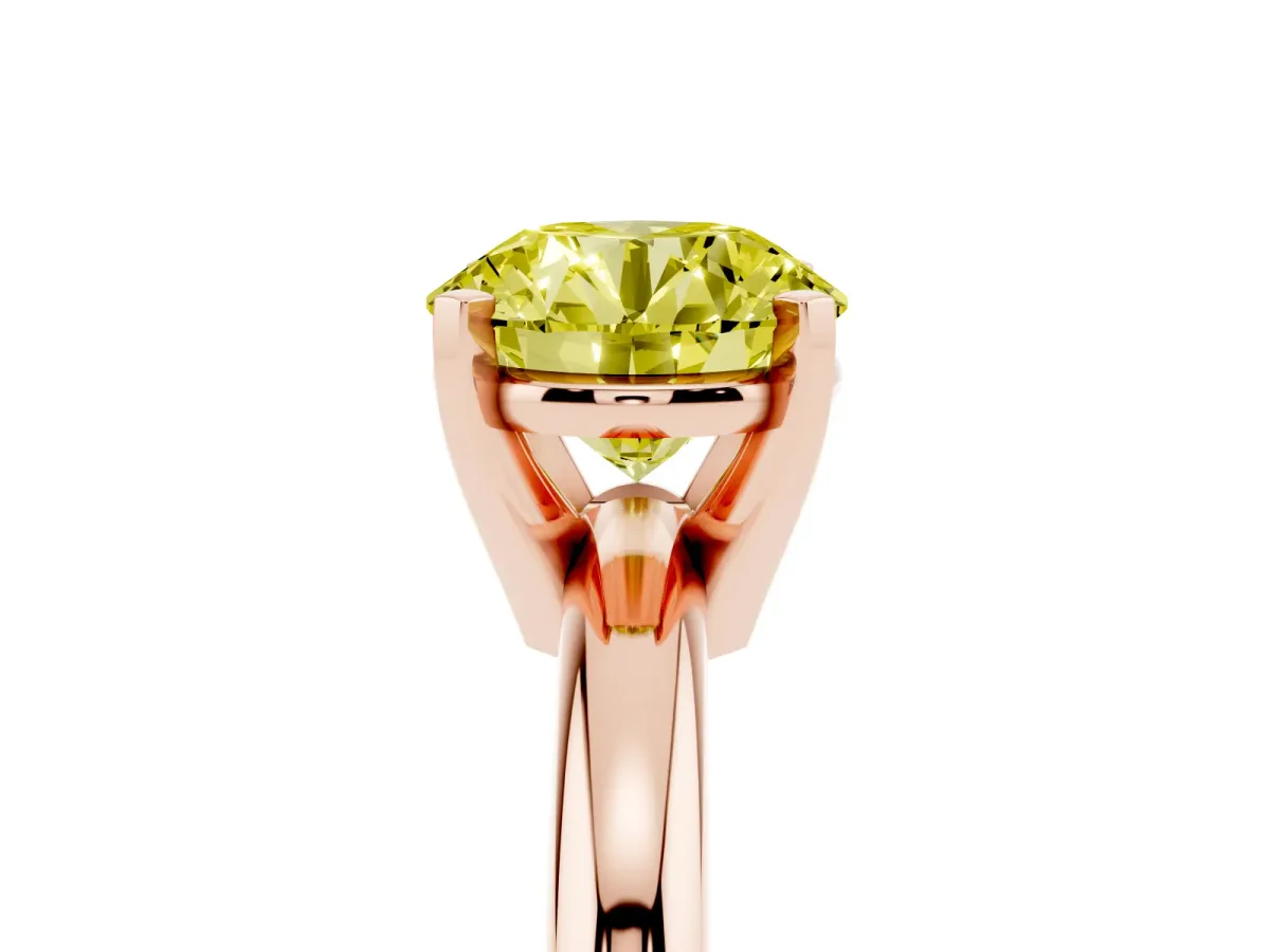 Fancy Yellow Round Cut Diamond Solitaire Engagement Ring with Round Band and Four-Prong Setting Rose gold