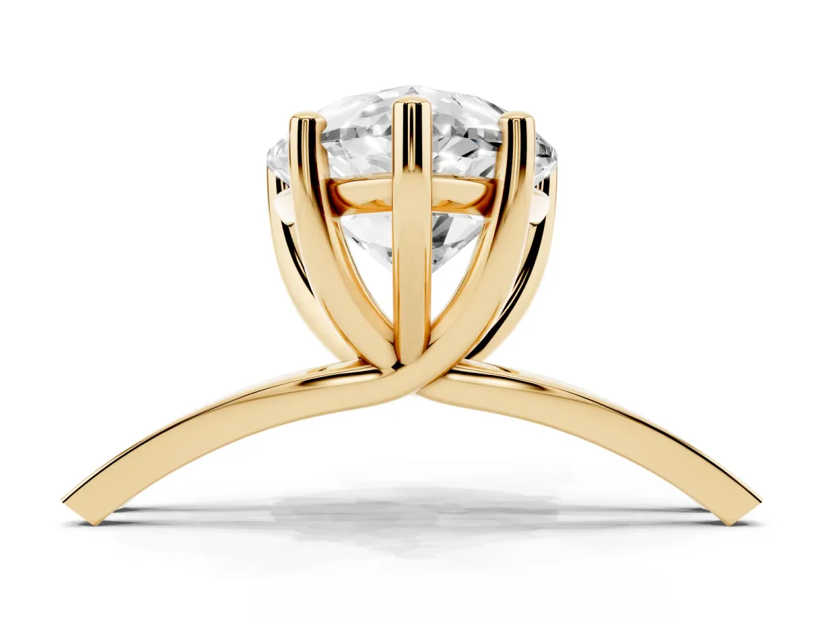 Pear Cut Cut Diamond Solitaire Engagement Ring with Tapered Plain Band and Four-Prong Setting Yellow gold