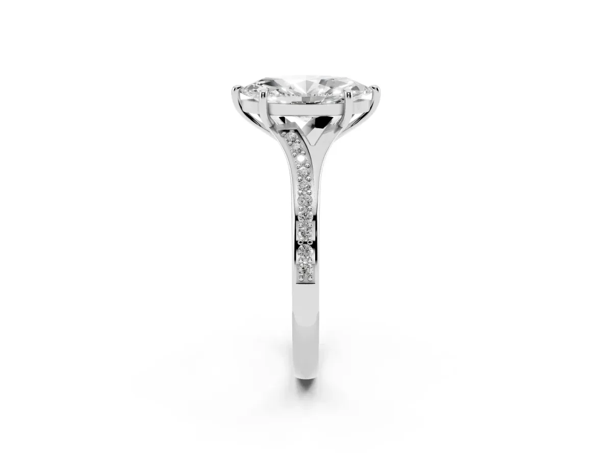 Marquise Cut Diamond Solitaire Ring with Pavé Band and Prong Setting Platinum