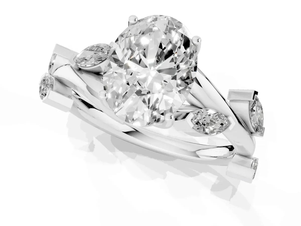 Oval Cut Solitaire Twisted Band Marquise Accent Prong Setting Ring Silver