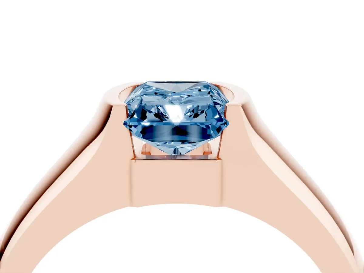 Fancy Blue Radiant Cut Solitaire Bezel Set Diamond Ring with Wide Band Rose gold