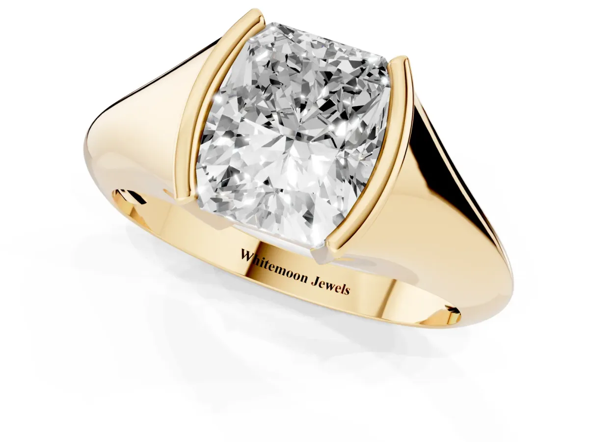 Radiant Cut Solitaire Tension Set Diamond Ring Yellow gold