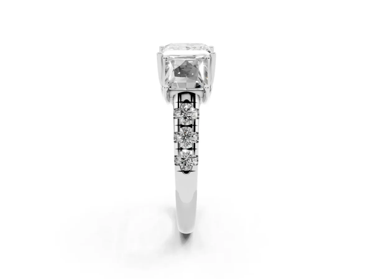 Three-Stone Princess Cut Diamond Pavé Band with Prong Setting Silver