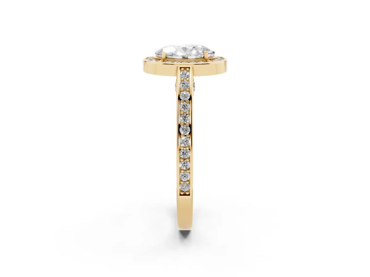 Oval Cut Cut Halo Pave Split Shank Prong Setting Ring Yellow gold