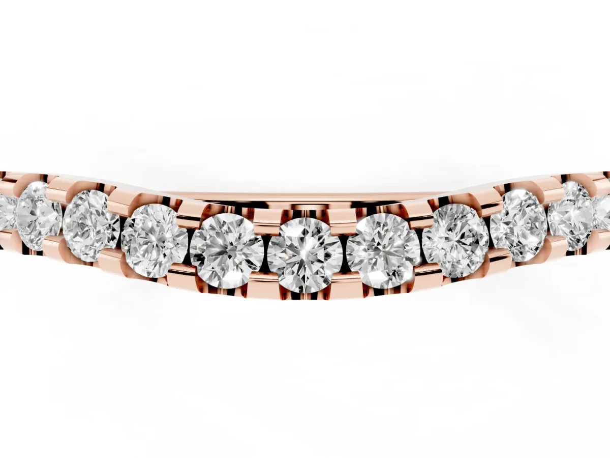 Round Diamond Pavé Curved Wedding Band Rose gold