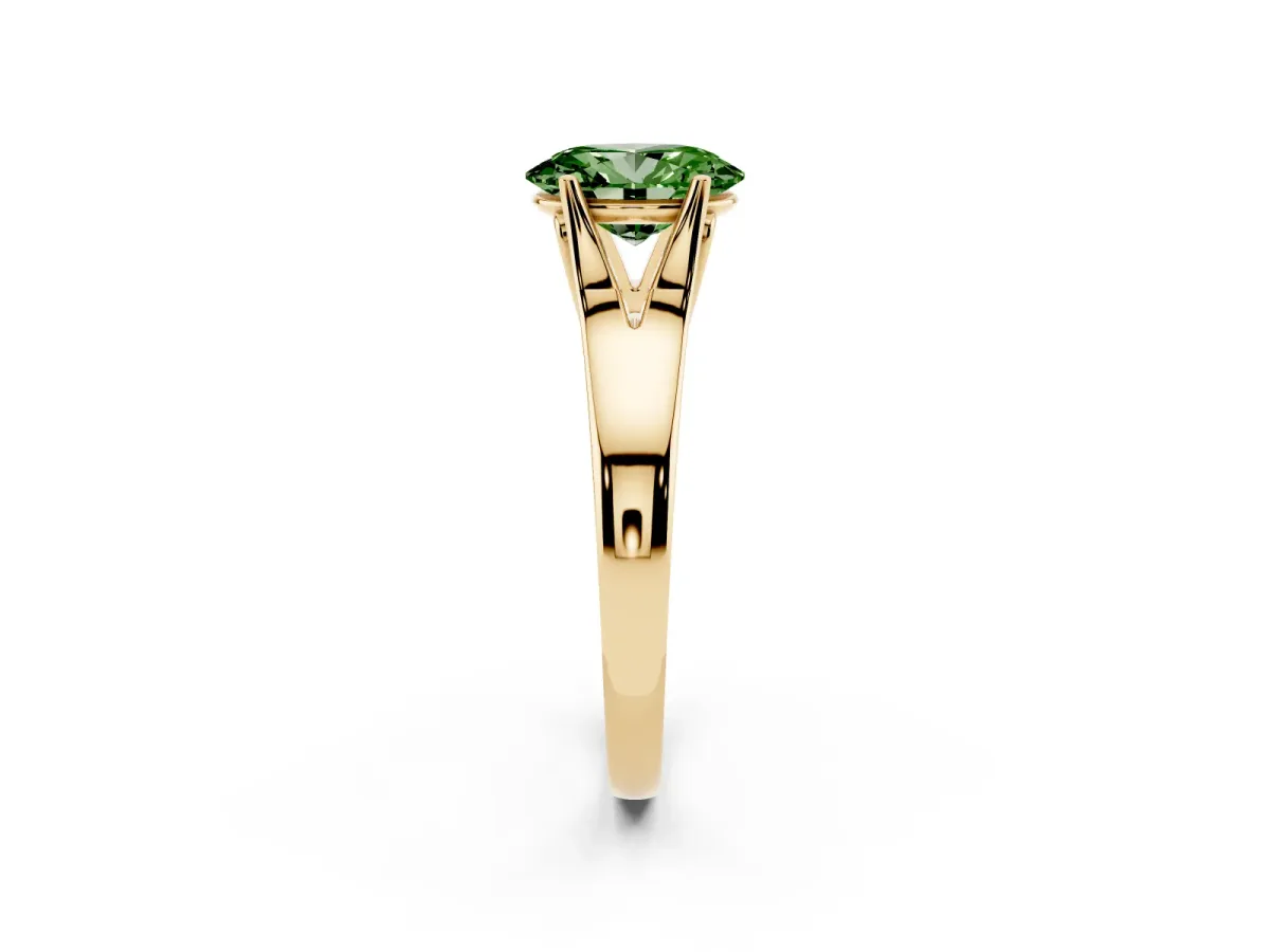 Fancy Green Oval Cut Solitaire Diamond Ring with Cathedral Band and Four-Prong Setting Yellow gold