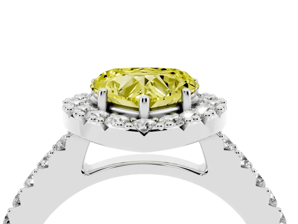 Fancy Yellow Heart Cut Halo Diamond Pavé Solitaire Ring Platinum