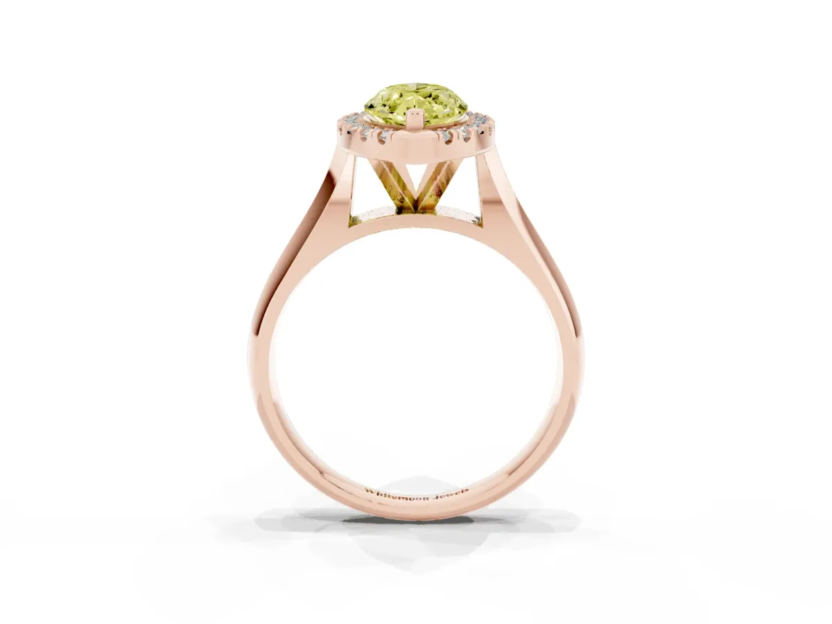 Fancy Yellow Marquise Cut Cut Halo Solitaire Engagement Ring with Square Band and Four-Prong Setting Rose gold