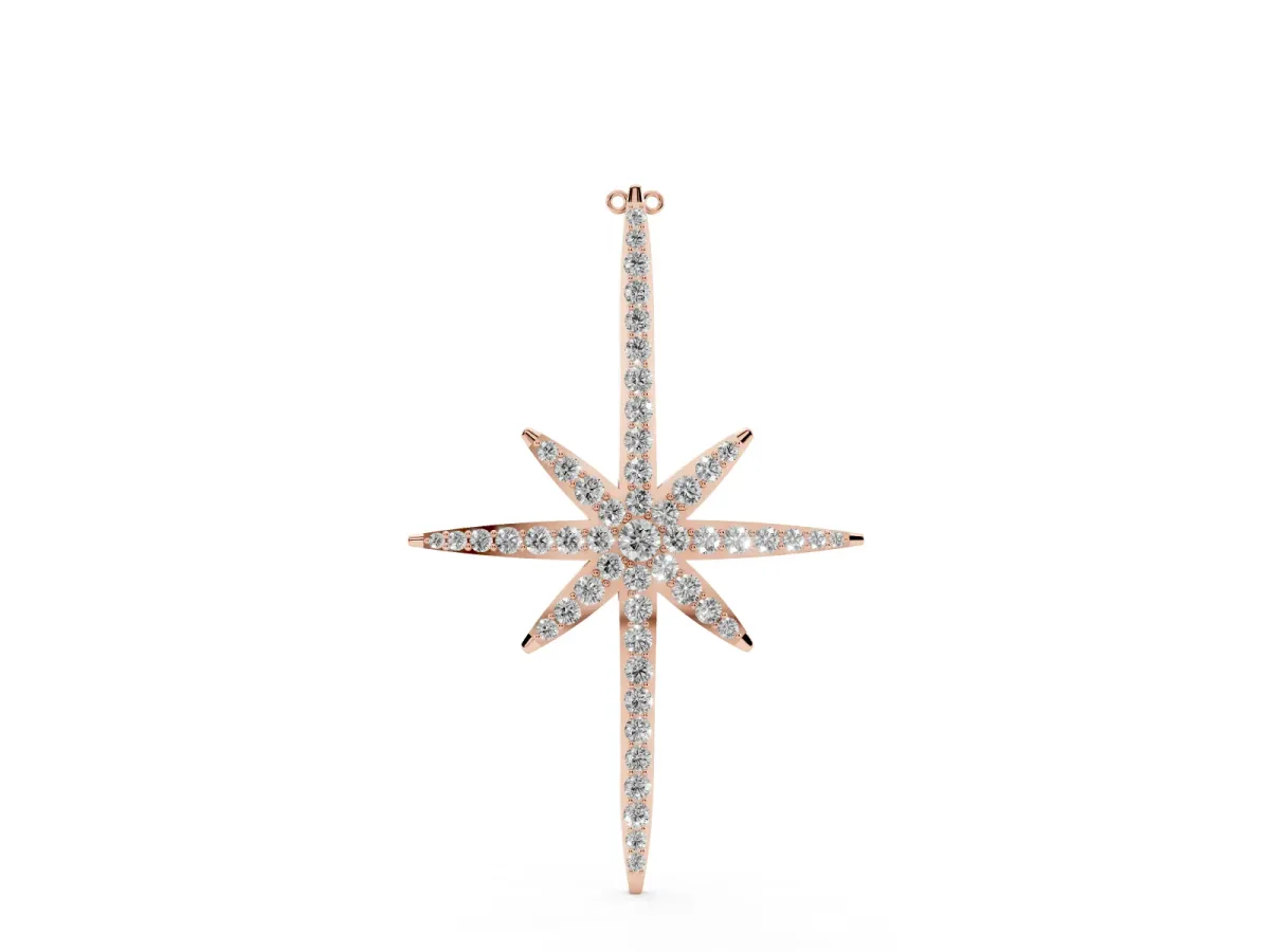 Pavé Round Diamond Starburst Pendant with Prong Setting Rose gold