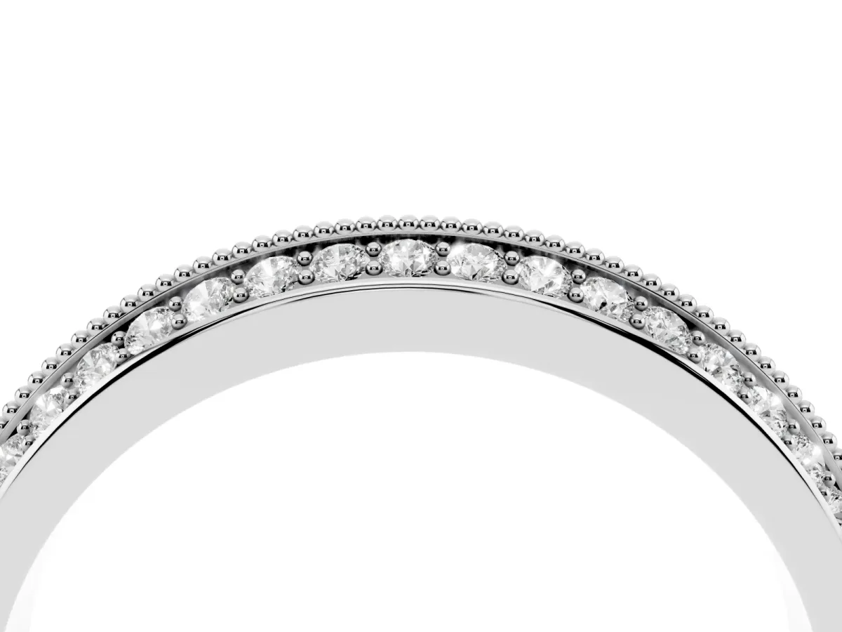 Round Diamond Pave Eternity Band with Milgrain Edging Platinum