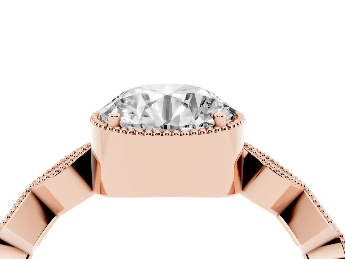Round Cut Milgrain Marquise Diamond Twist Band Ring Rose gold