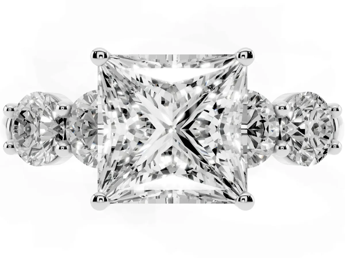 Princess Cut Cut Five-Stone Prong Set Diamond Ring with Classic Band Silver