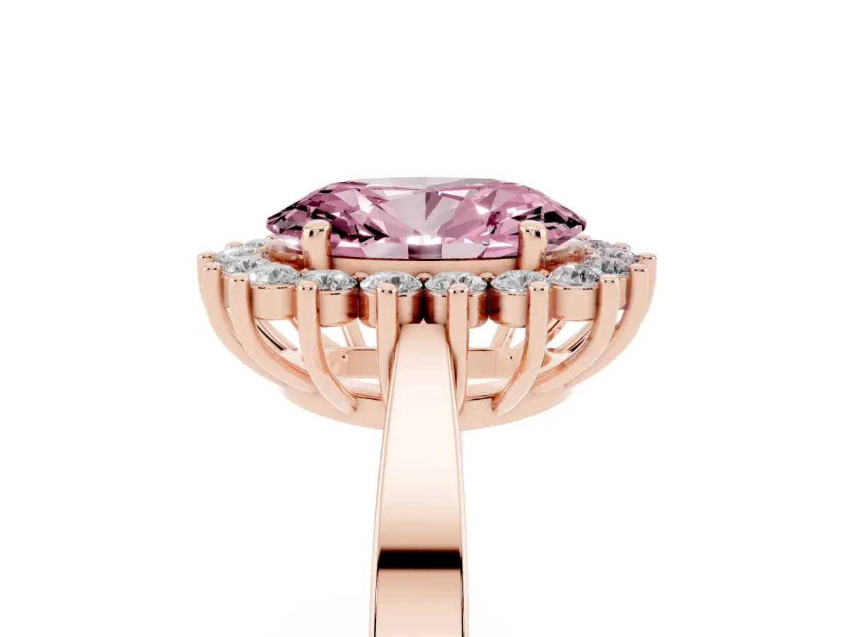Fancy Pink Oval Cut Cut Diamond Halo Ring with Round Brilliant Halo and Solitaire Band Rose gold
