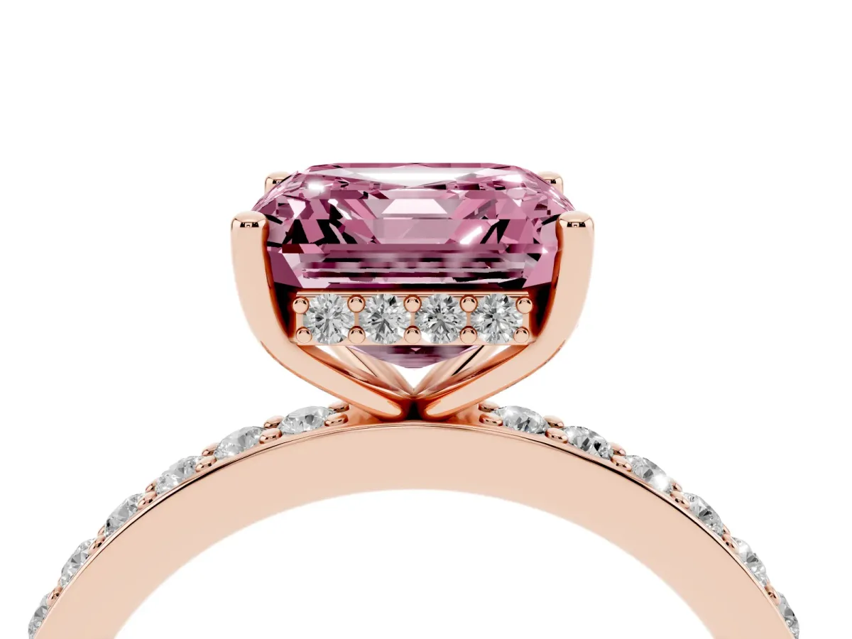 Fancy Pink Asscher Cut Cut Diamond Pavé Band Ring with Four-Prong Setting Rose gold