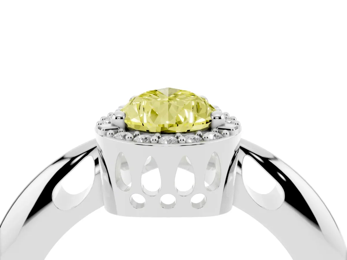 Fancy Yellow Pear Cut Cut Diamond Halo Engagement Ring with Split Shank and Four-Prong Setting Silver