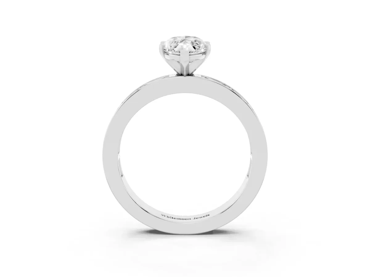 Marquise Cut Solitaire Diamond Ring with Channel-Set Baguette Band and Four-Prong Setting Platinum