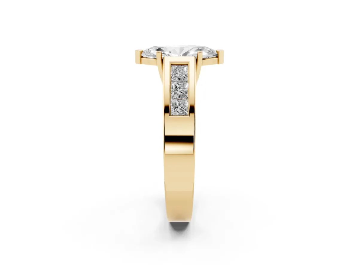 Marquise Cut Cut Channel Set Solitaire Ring with Four-Prong Setting Yellow gold