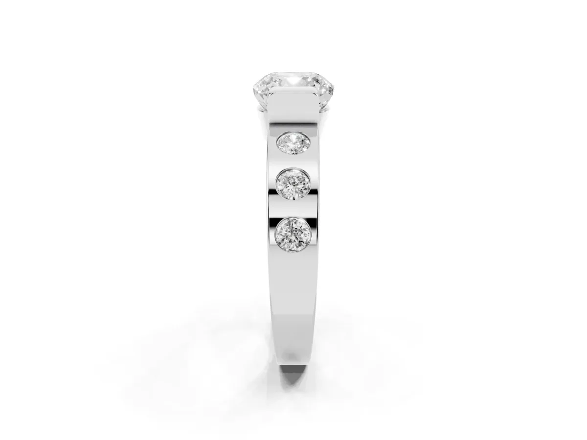 Cushion Cut Brilliant Channel-Set Diamond Ring with Bezel Prong Setting Silver