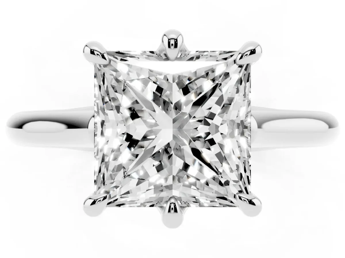 Princess Cut Solitaire Engagement Ring with Six-Prong Setting and Classic Band Silver