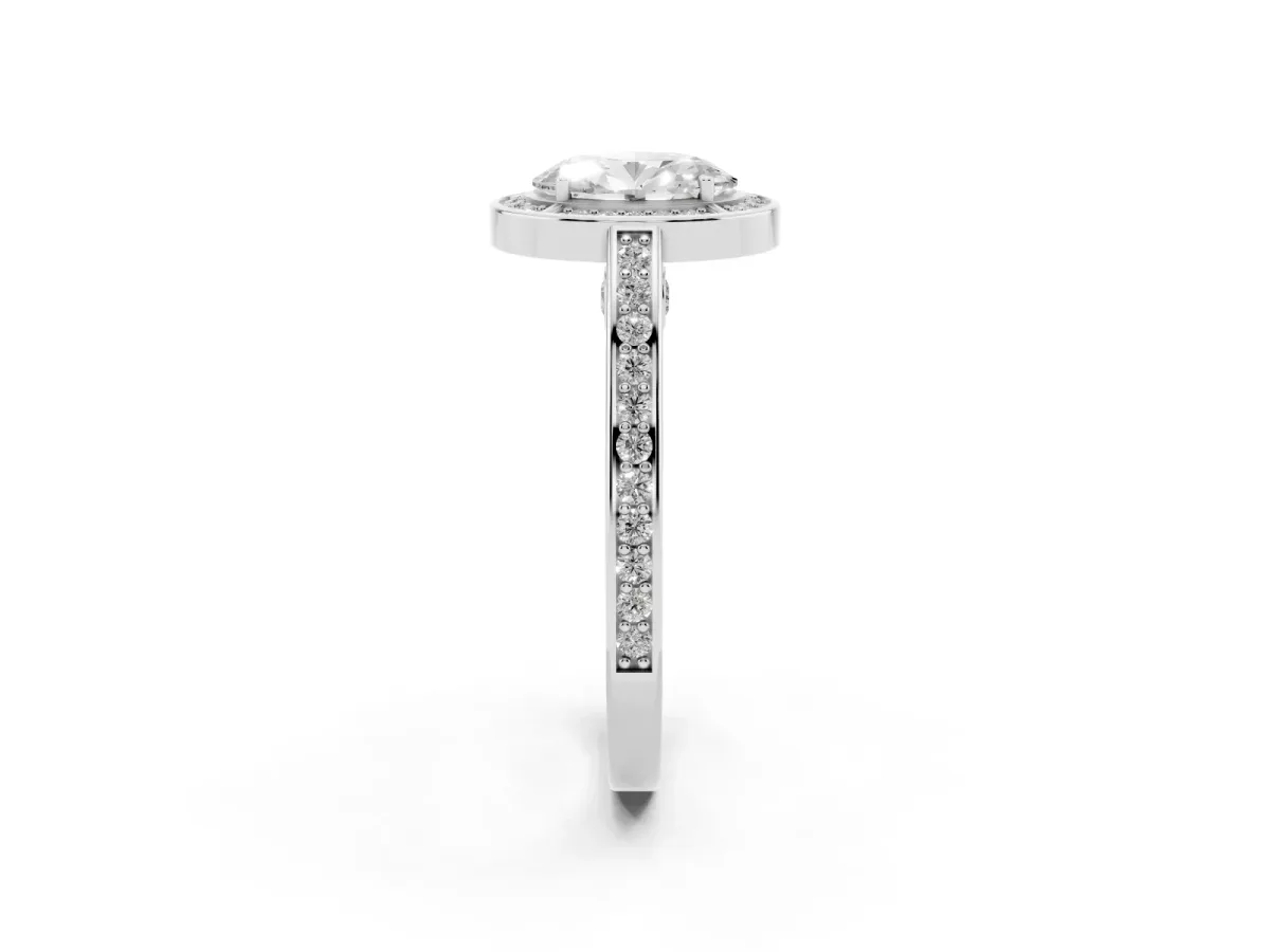 Oval Cut Cut Halo Pave Split Shank Prong Setting Ring White gold