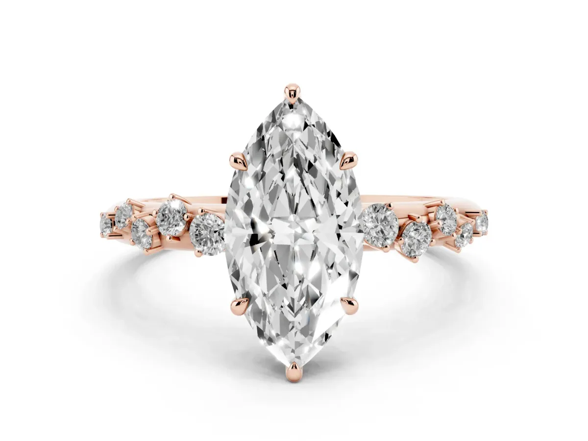 Marquise Cut Diamond Cluster Prong-Set Solitaire Ring Rose gold