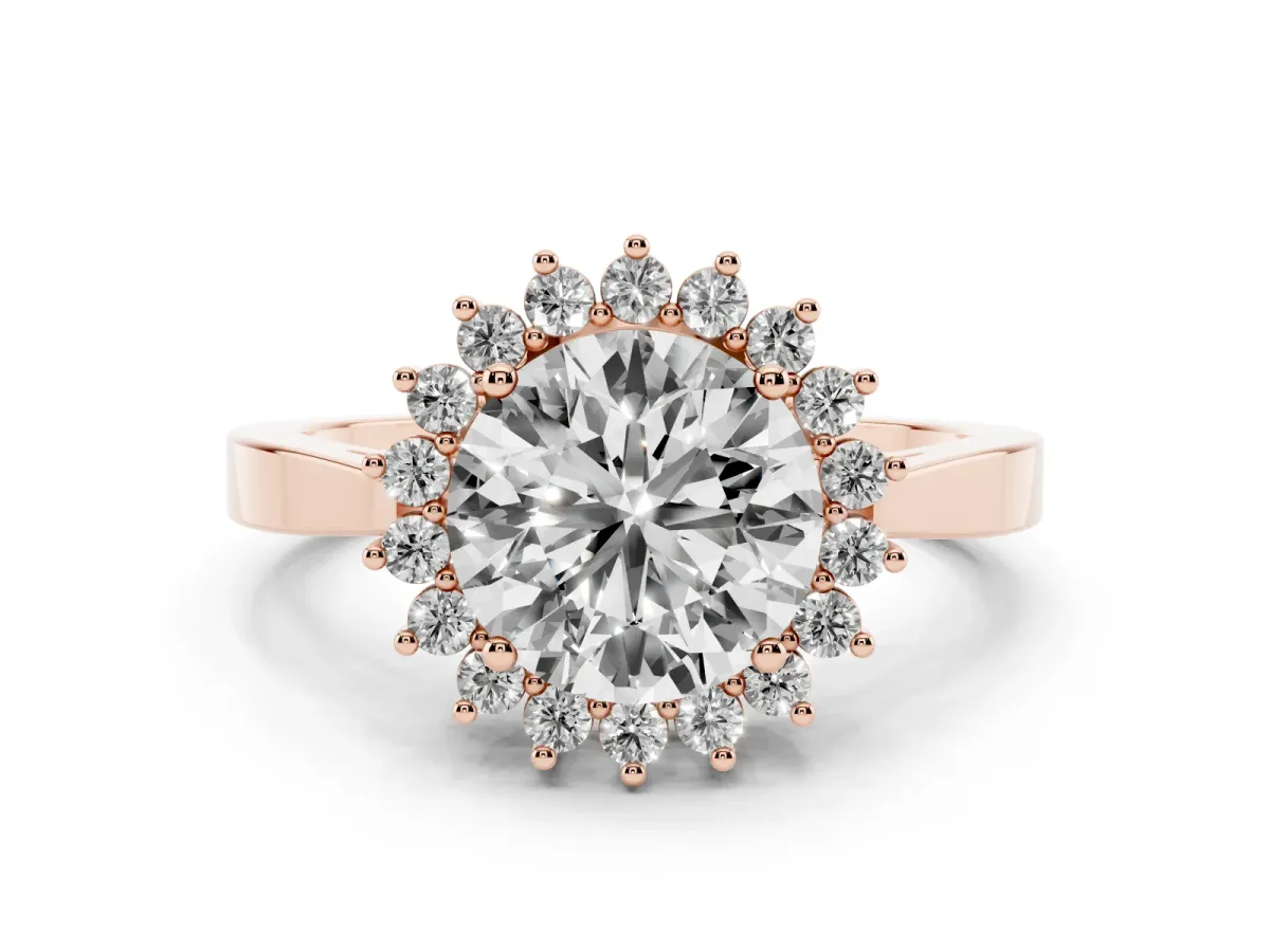 Round Cut Cut Diamond Halo Ring with Round Brilliant Halo and Solitaire Band Rose gold