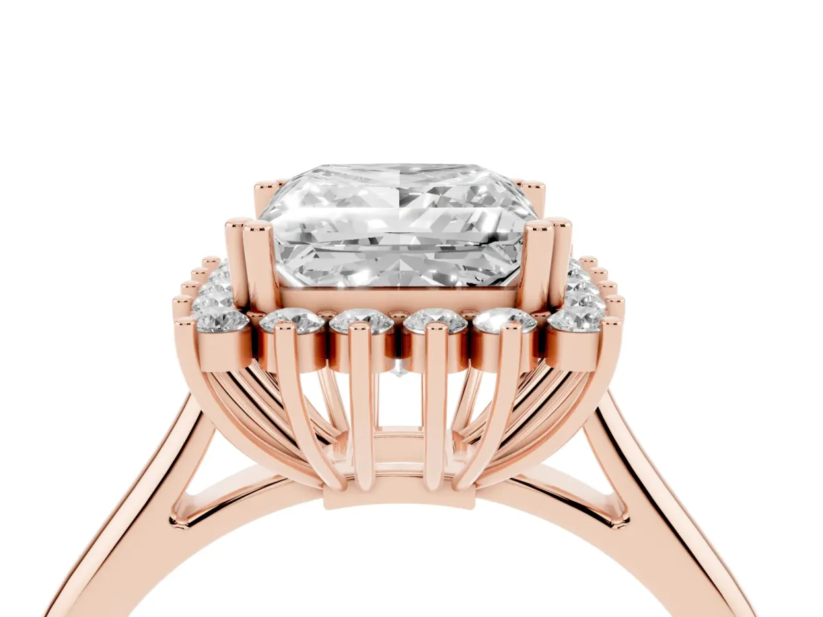 Princess Cut Cut Diamond Halo Ring with Solitaire Band and Prong Setting Rose gold