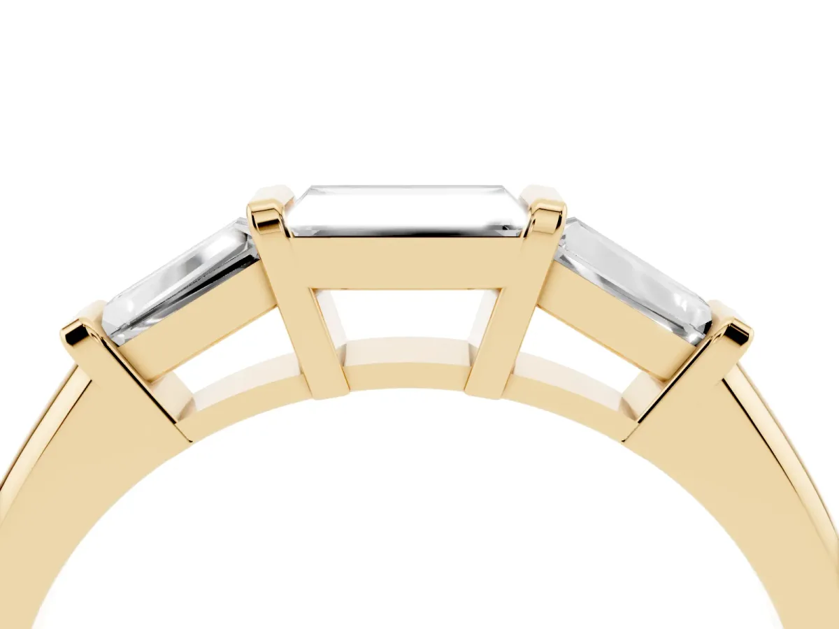 Three-Stone Baguette Cut Channel Set Diamond Band Yellow gold
