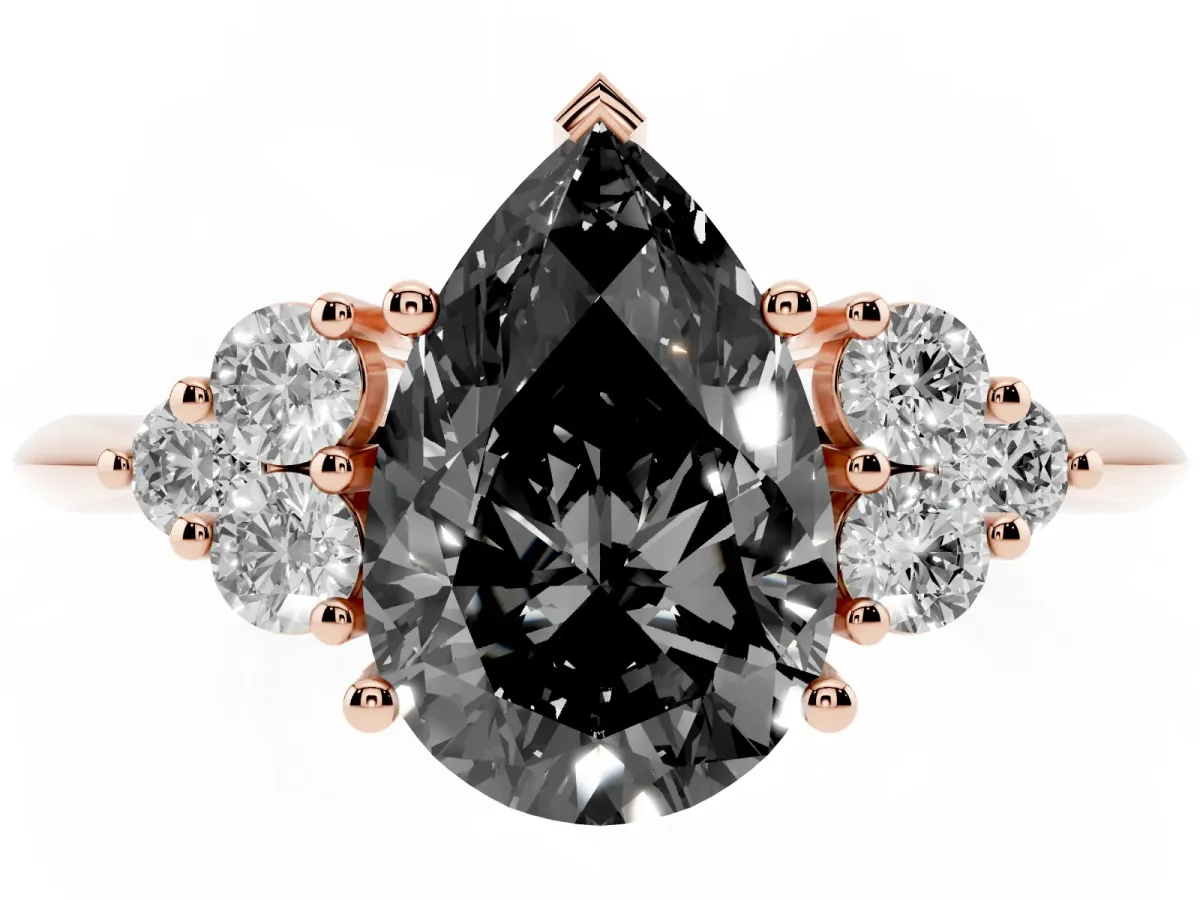 Fancy Black Pear Cut Cut Diamond Cluster Ring with Solitaire Band and Four-Prong Setting Rose gold