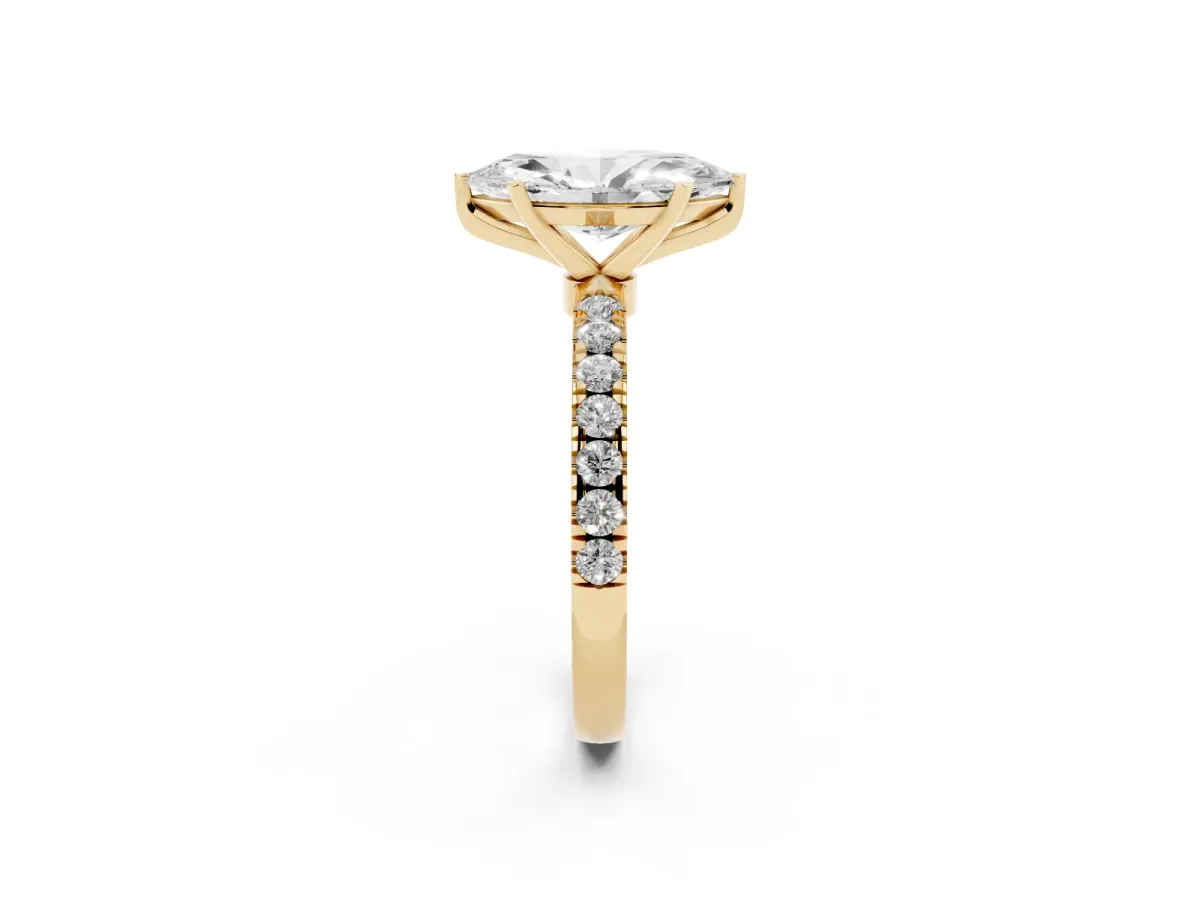 Marquise Cut Diamond Solitaire Ring with Pavé Accents and Four-Prong Setting Yellow gold
