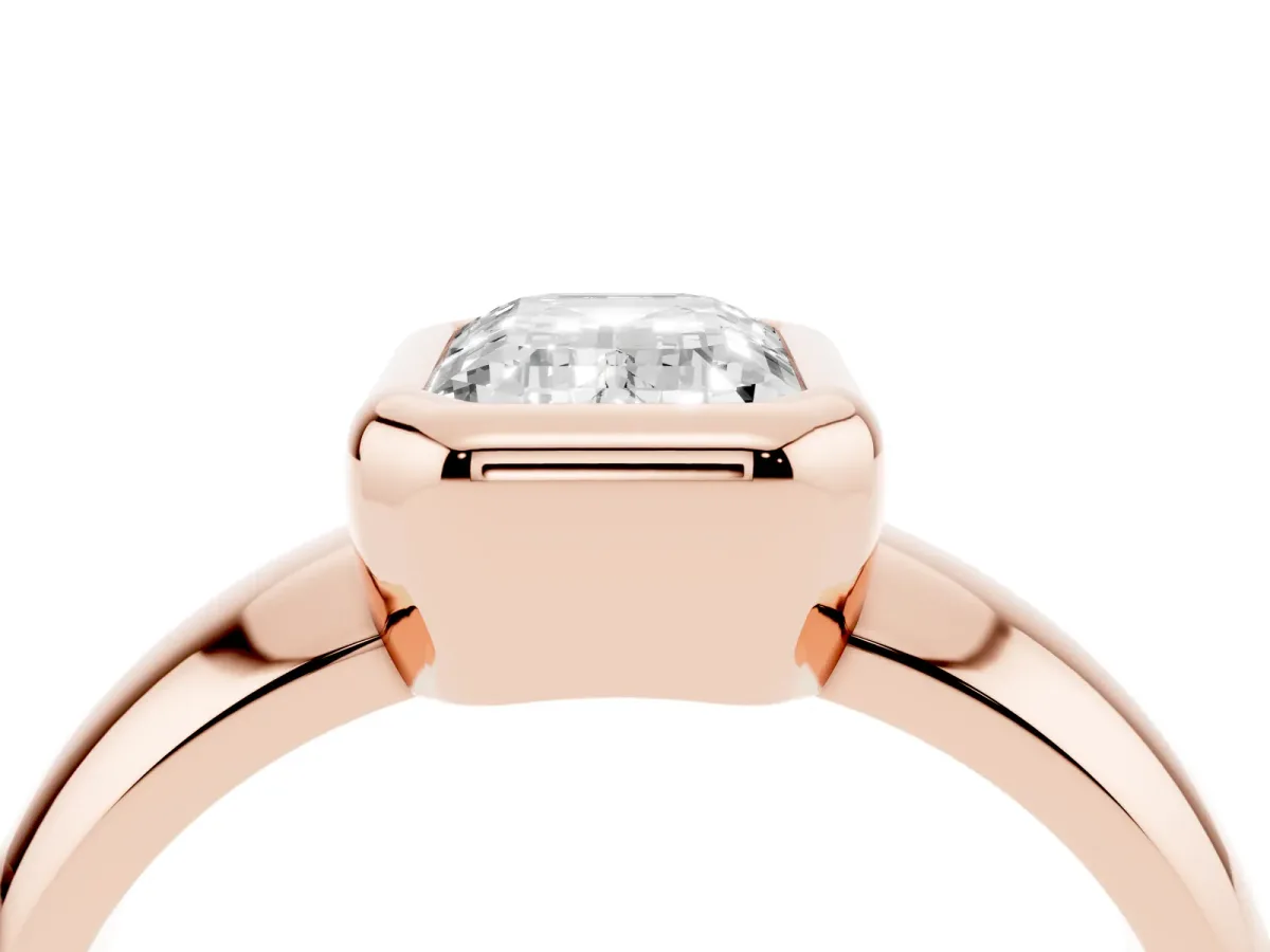 Bezel Set Emerald Cut Solitaire Ring with Wide Band Rose gold