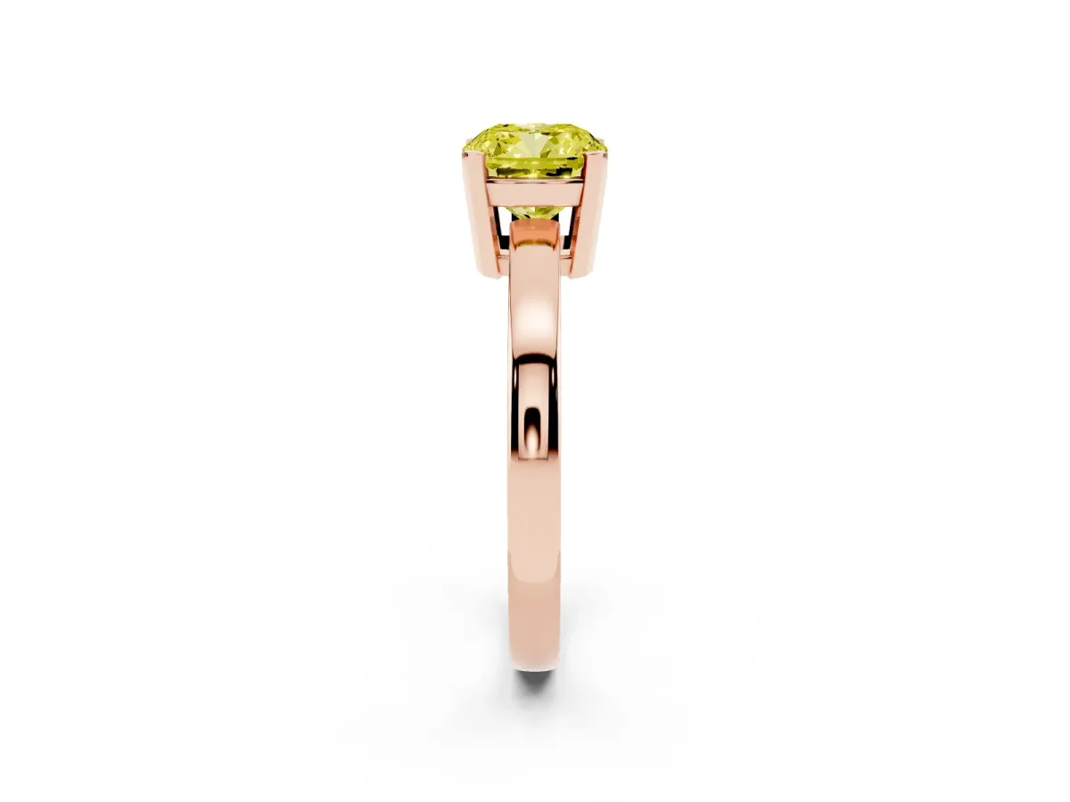 Fancy Yellow Cushion Cut Cut Solitaire Ring with Four-Prong Setting and Classic Band Rose gold