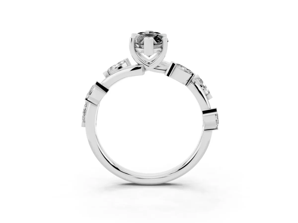 Fancy Black Marquise Cut Solitaire Twisted Band Marquise Accent Prong Setting Ring Platinum