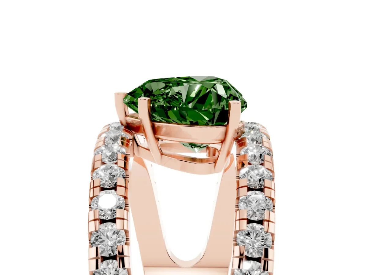 Fancy Green Heart Cut Solitaire Split Shank Pave Diamond Ring Rose gold
