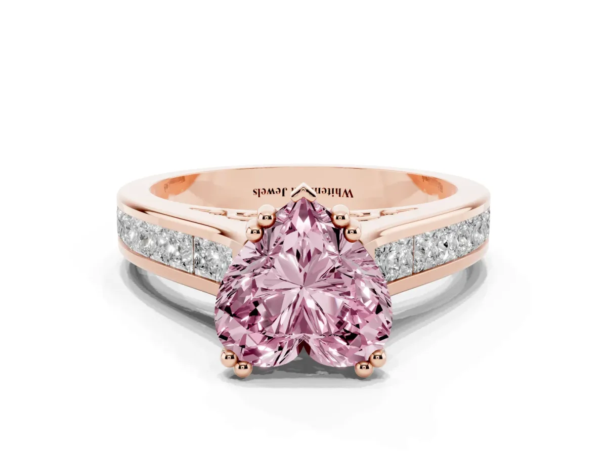 Fancy Pink Heart Cut Cut Channel Set Solitaire Engagement Ring with Prong Setting Rose gold