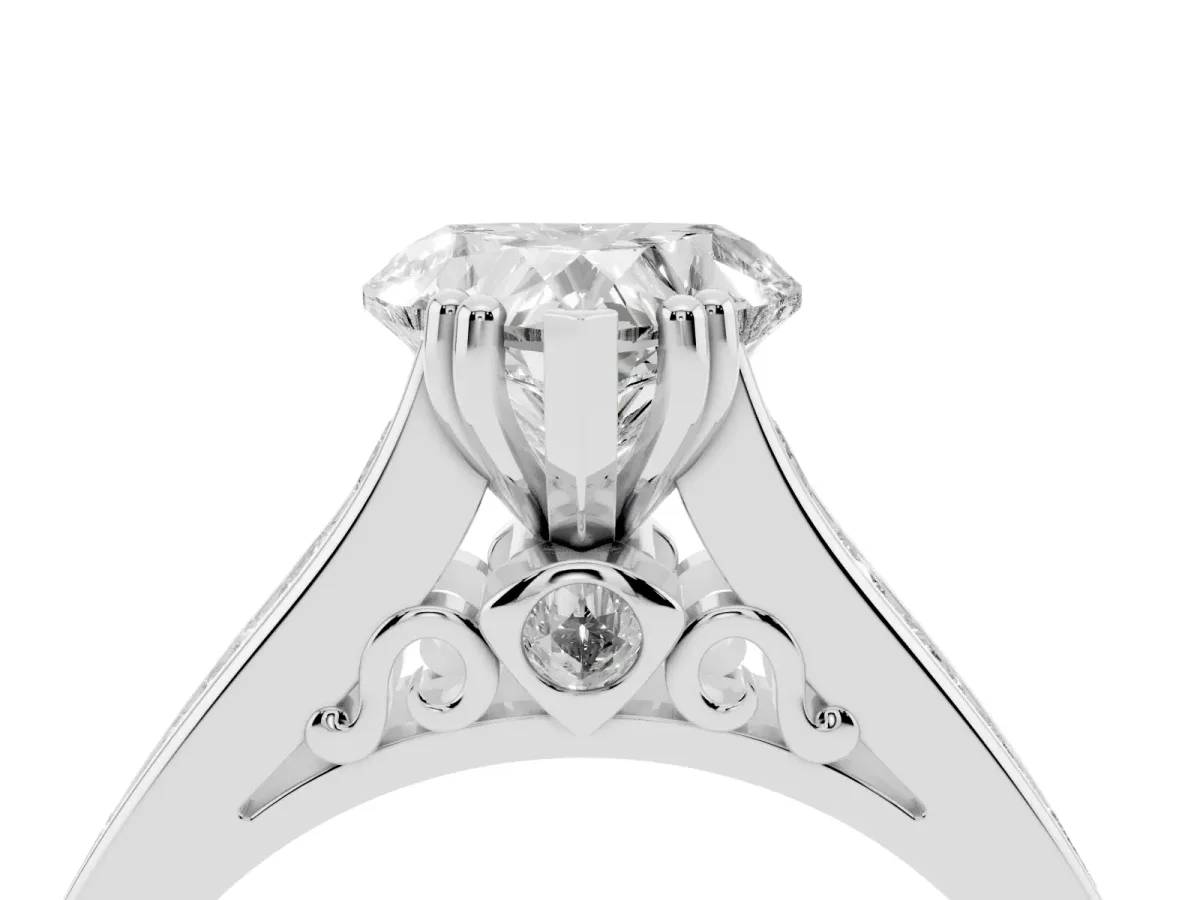 Heart Cut Cut Channel Set Solitaire Engagement Ring with Prong Setting Silver