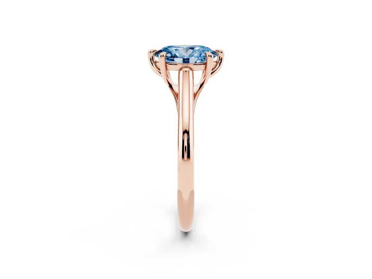 Fancy Blue Oval Cut Solitaire Engagement Ring with Six-Prong Setting and Classic Band Rose gold