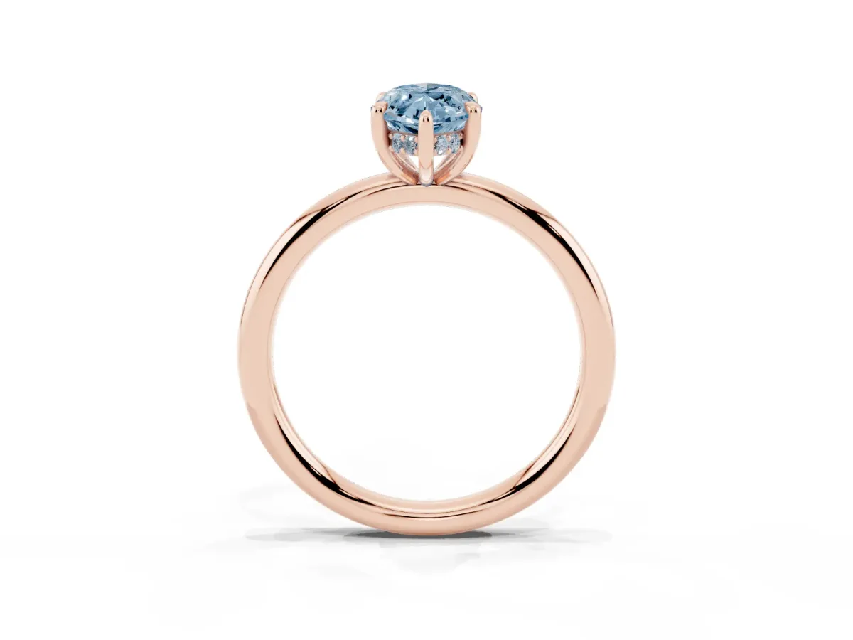 Fancy Blue Marquise Cut Diamond Solitaire Ring with Thin Band and Four-Prong Setting Rose gold
