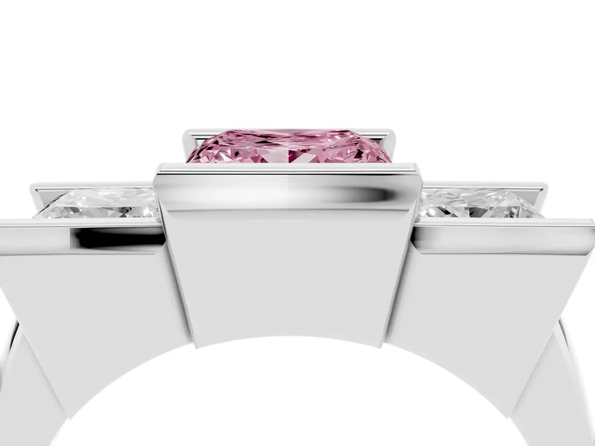 Fancy Pink Three Stone Princess Cut Cut Channel Set Diamond Ring Platinum