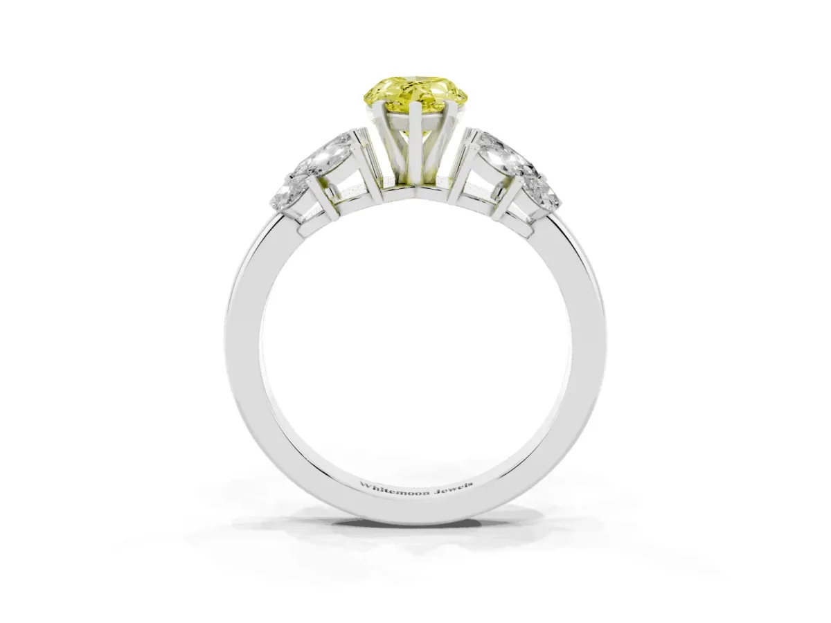 Fancy Yellow Pear Cut Diamond Cluster Leaf Design Ring with Prong Setting Silver