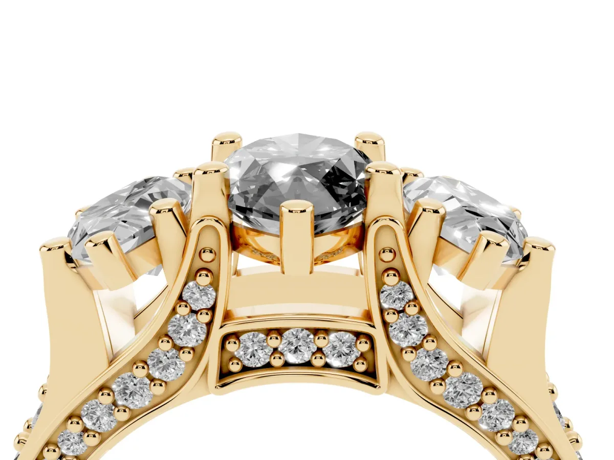 Fancy Black Marquise Cut Diamond Three-Stone Ring with Channel Set Band and Four-Prong Setting Yellow gold